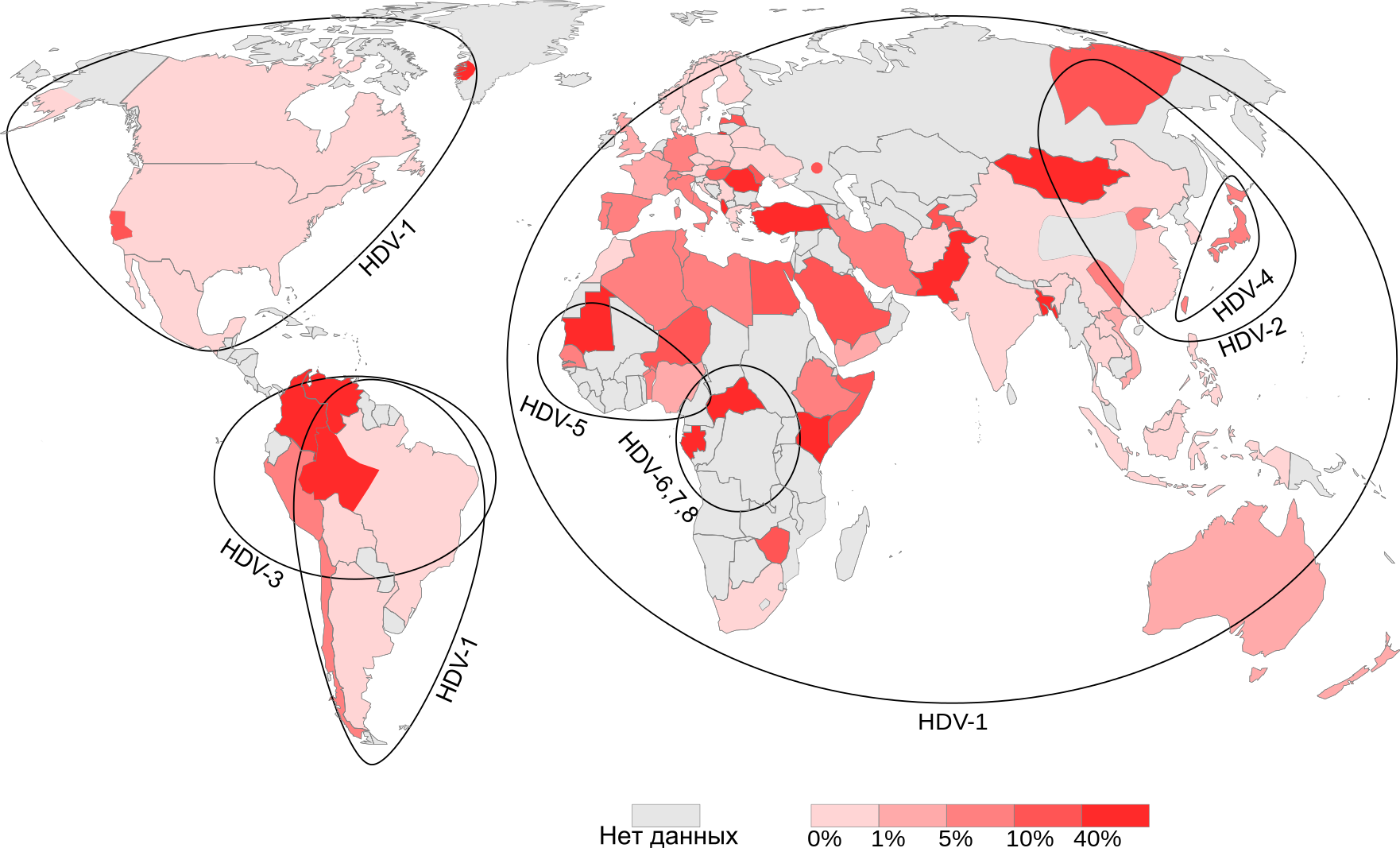 Распространённость вируса гепатита Д в мире